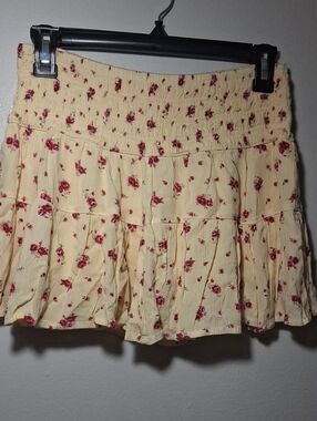 Garage Cream Mini Skirt with Red Rose Print
